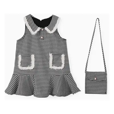 2pcs Toddler Girl Classic Grid/Houndstooth Dress Set