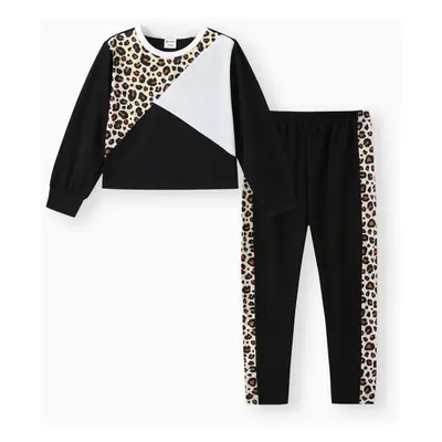 Fashionable Kid Girl Leopard & Color Block Set