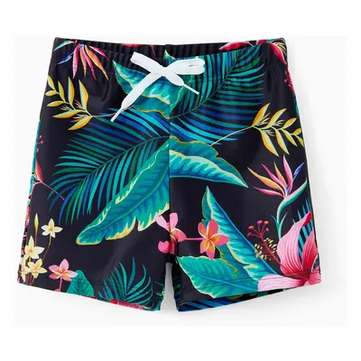 Family Matching Allover Plant Print Crisscross One-Piece Swimsuit and Swim Trunks