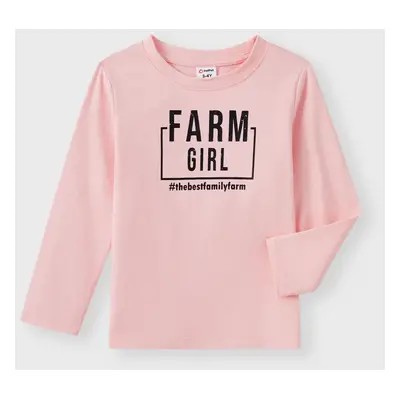 Family Farm Matching Long Sleeves Cotton Round Neck Solid Color Tops