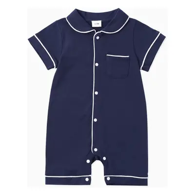 Baby Girl/Boy Solid Cotton Color-block Short Sleeves Lapel Jumpsuit