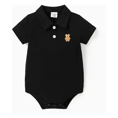 Baby Boy 100% Cotton Bear Embroidered Polo Collar Short-sleeve Pique Rompers