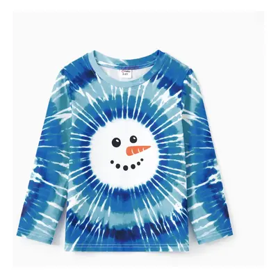 Christmas tops Family Matching Blue Tie-Dye Snowman Long Sleeves Sweatshirt/Romper