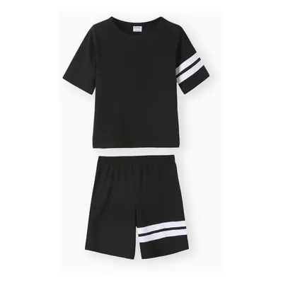 2-piece Kid Boy Striped Short-sleeve Tee and Elasticized Shorts Casual Set