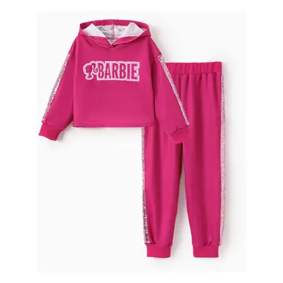 Barbie Toddler/Kid Girl 2pcs Logo Sequin Embroidery Hoodies And Pants Set