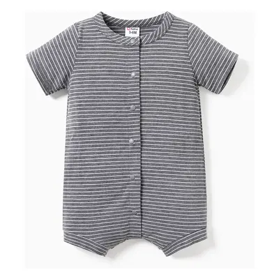 Baby Boy Koala Print White/Grey Striped Short-sleeve Snap Romper