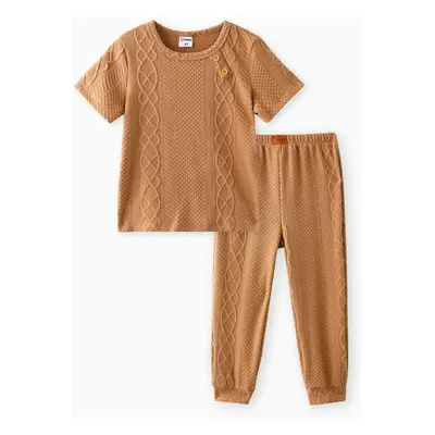 Toddler Boy/Girl 2pcs Solid Color Textural Tee and Pants Set