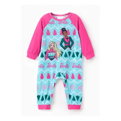 Barbie Outfit Christmas Mommy and Me Colorblock Snowman Pattern Print Pajamas Sets (Flame Resist