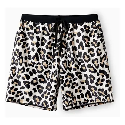 Family Matching Leopard Pattern Drawstring Swim Trunks or Ruffle Neck Two-Piece Bikini with Opti