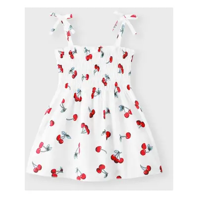 Baby Girl 100% Cotton Allover Cherry Print Shirred Strappy Dress