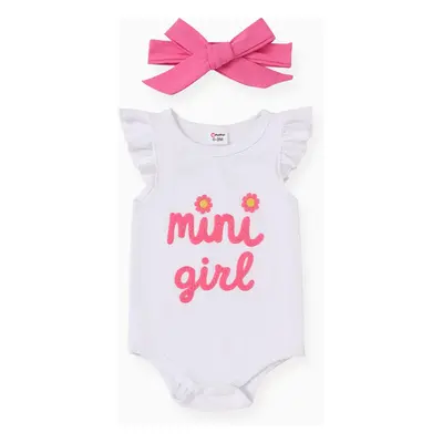 Baby Girl 2pcs Childlike Letter Print Romper with Headband