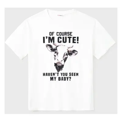 Family Matching Farm Style Solid Color Short Sleeves Cow Pattern Graphic Tops