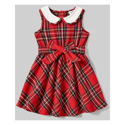 Christmas Family Matching Plaid Tops and Sleeveless Belted Dresses Sets