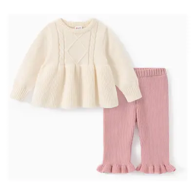 Baby Girl 2pcs Sweater Ruffled Top and Pants Set