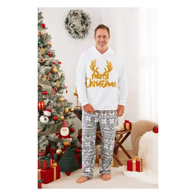 Christmas Family Matching Letters Embroidered Long-sleeve Hooded Fleece Pajamas Sets