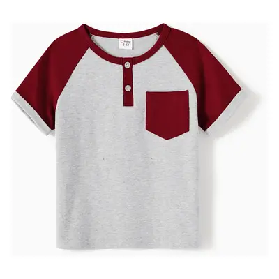 Family Matching Cotton Colorblock Raglan Sleeve T-shirts and Allover Floral Print Drawstring Ruc