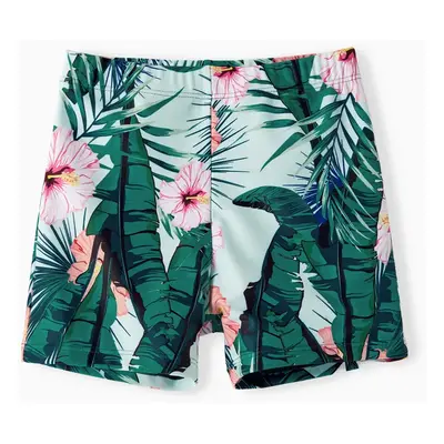 Family Matching Plant Print Ruffle Trim Spliced One-piece Swimsuit or Swim Trunks