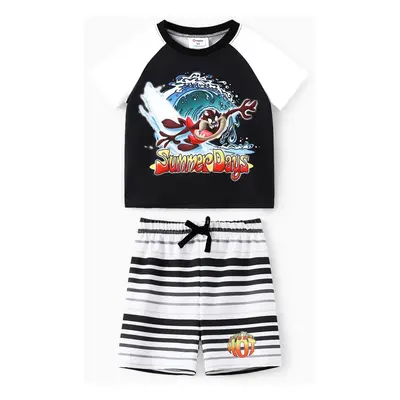 Looney Tunes Toddler/Kids Boys 2pcs Summer Style Surfing Print Tee with Striped Shorts Set