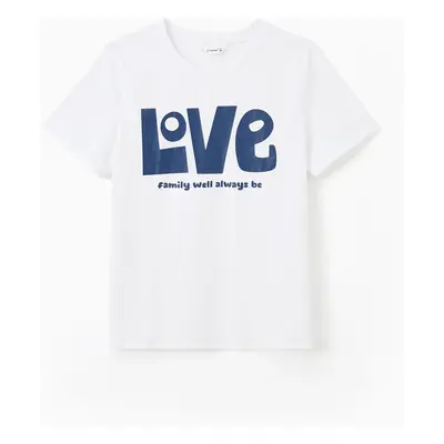 Family Matching Love Theme Slogan Print Solid Color Short Sleeves Cotton Tops