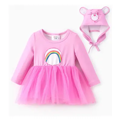 Care Bears Baby Girl 2pcs Rainbow Long-sleeve Tulle Dress with Bears Hat Set