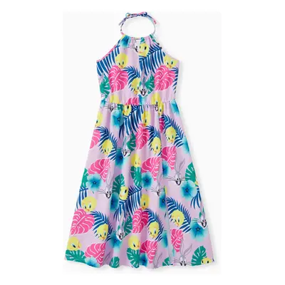 Looney Tunes Family Matching Flower Palm Leaf Character Print Onesie/Sleeveless Dress/T-shirt