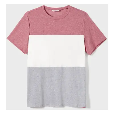 Family Matching Pink Ruffle-sleeve Texture Dresses and Color Block Short-sleeve T-shirts Sets