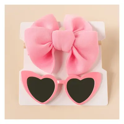 2pcs Baby/Toddler Girl Bowknot Super Soft Nylon Headband with Heart-shaped Sunglasses Set