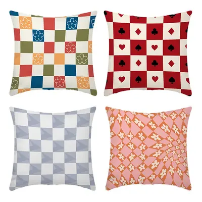 4-Pack Color-block Geometric Checkered Print Pillow Covers (Pillow Core not included)