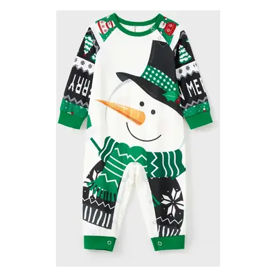 Christmas Family Matching Raglan Sleeves Snow Man Top Hat Top Allover Pattern Pants Pajamas Sets