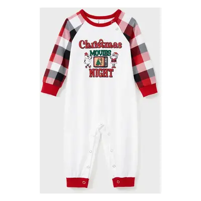 Christmas Movie Night Red Plaid Pajamas Raglan Sleeves Santa and Snowman Pattern