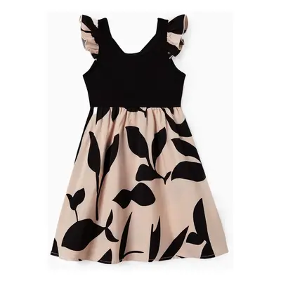 Family Matching Cross Back Floral Strap Dress and Colorblock Top Sets