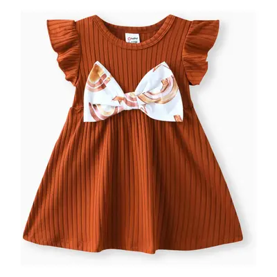 Baby Girl Rainbow&Star Print Ruffled Flutter-Sleeve Dress