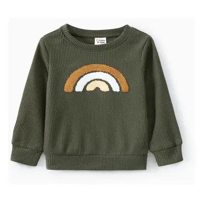 Baby Boy/Girl Rainbow Pattern Waffle Long-sleeve Pullover Sweatshirt