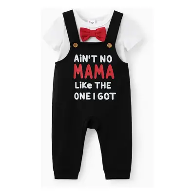 Baby Boy 2pcs Bowknit Romper and Letter Print Overalls Set