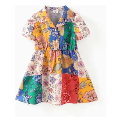 Toddler Girl Bohemia Ethnic＆Floral Print Tailored Collar Dress