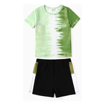 Toddler Boy 2pcs Tie-dyed Tee and Solid Shorts Set