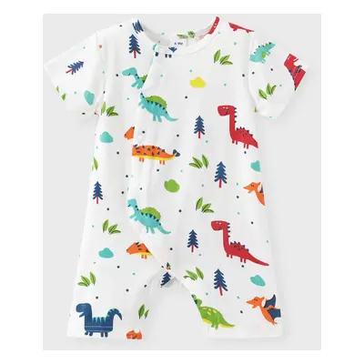 100% Cotton Dinosaur Print Short-sleeve Grey Baby Romper