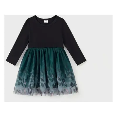 Family Matching Sets Long Sleeves Sweatshirt or Off-Shoulder Leopard Print Tulle Mesh Dress