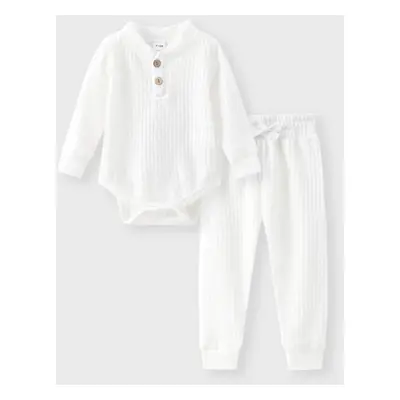 2pcs Solid Waffle Long-sleeve Baby Set