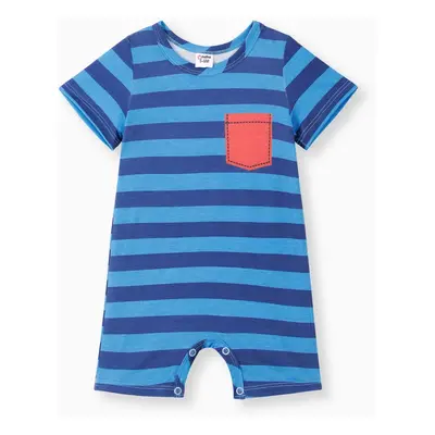 Baby Boy Stripe/Dinosaur Print Short-sleeve Romper