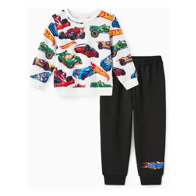 Hot Wheels 2pcs Toddler Boy Vehicle Race Car Print Sweatshirt and Elasticized Cotton Pants Set