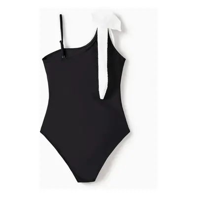 Family Matching Black Drawstring Swim Trunks or Bow knot One-Piece Strap Swimsuit