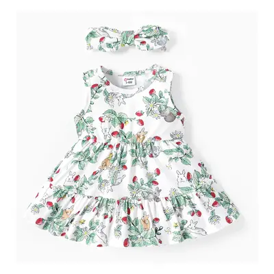 Baby Girl Rabbitï¼Floral Print Ruffled Dress with Headband