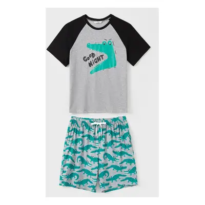 Family Matching Cartoon Crocodile Printed Raglan Sleeves Pajamas Sets