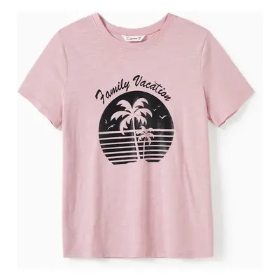 Family Matching Vacation Vibe Short Sleeves Coconut Tree Graphic Tees