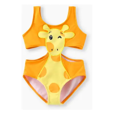 Toddler Girl Playful Giraffe Design Sleeveless Onepiece Swimsuit