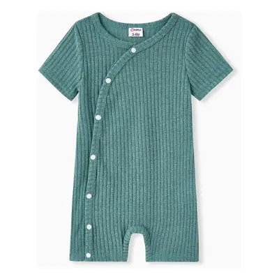 Baby Boy/Girl Solid Ribbed Short-sleeve Romper