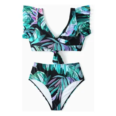 Family Matching Floral Drawstring Swim Trunks or Ruffle Sleeves Cross Front Bikini