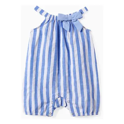 Family Matching Stripe Shirt and High Neck Halter Tiered Tassel Trim Dress Sets