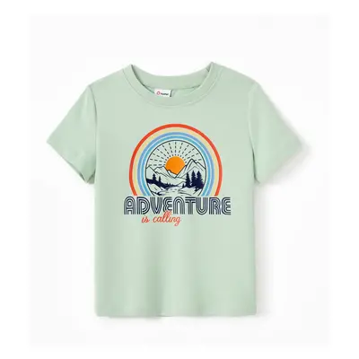 Quick-Dry Family Matching Rainbow Pattern Slogan Printed Nature Theme Short Sleeves Graphic Tee